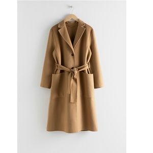 & Other Stories Wool Belted Long Coat in Beige